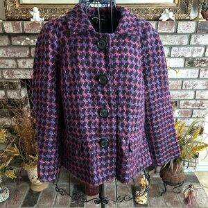 Briggs New York Purple Pink Houndstooth Buttoned Blazer Jacket Sz 14